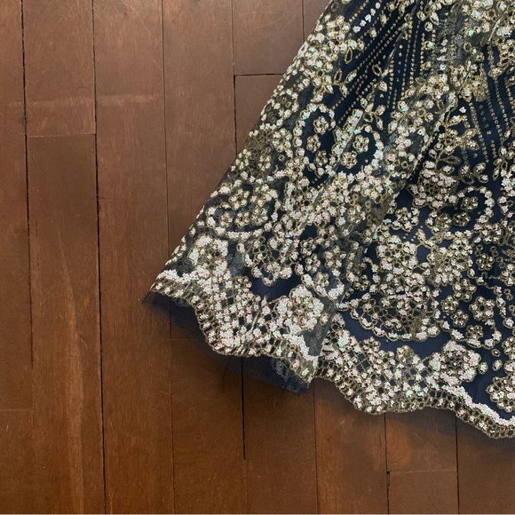 Luxxel Backless Sequin Mini Dress | Blue and Gold  | Size M - Picture 9 of 14
